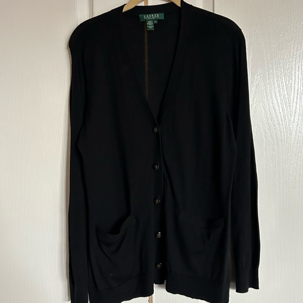 Ralph Lauren Jean Company longline black Deep V cardigan Pockets petite large